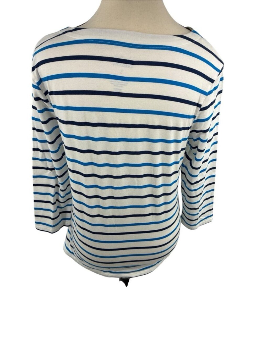 Croft & Barrow Womens Striped Knit Top Blue White 3/4 Sleeve Surplice Neck S - Picture 3 of 9